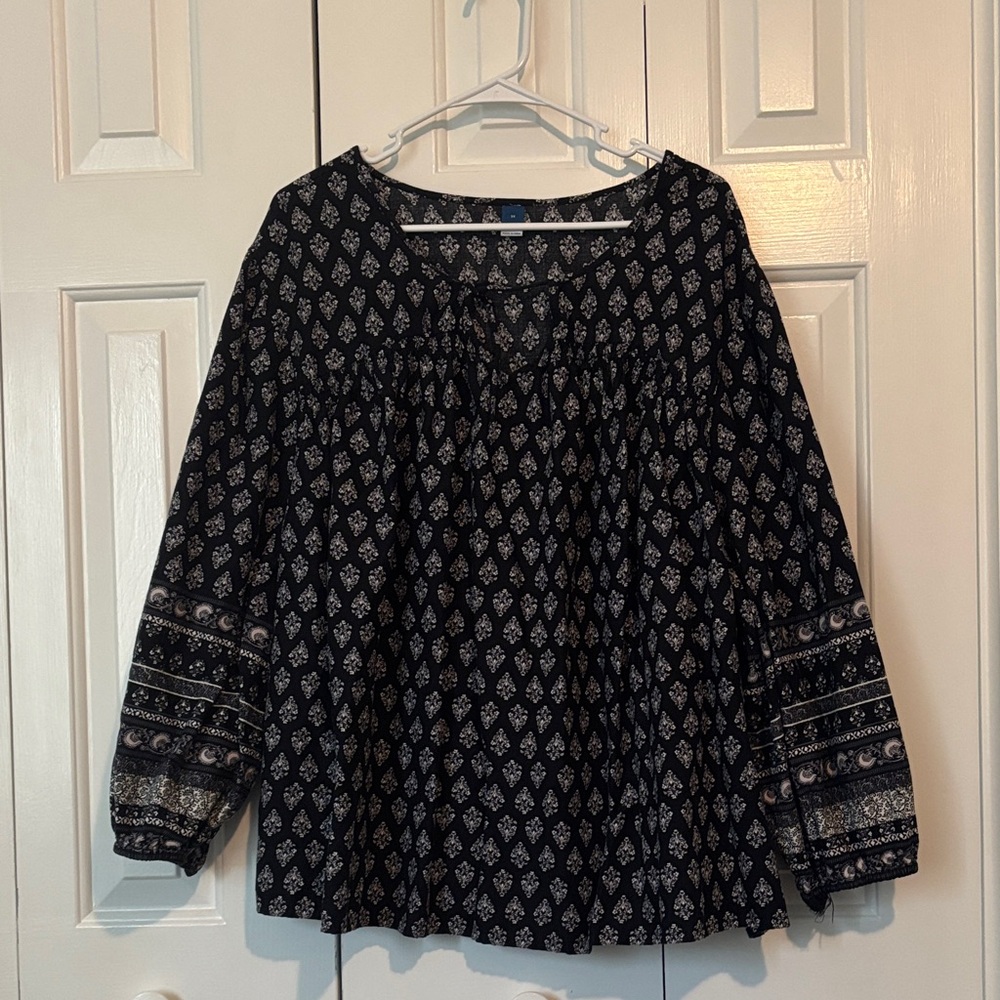 Old Navy Black Printed Peasant Top
